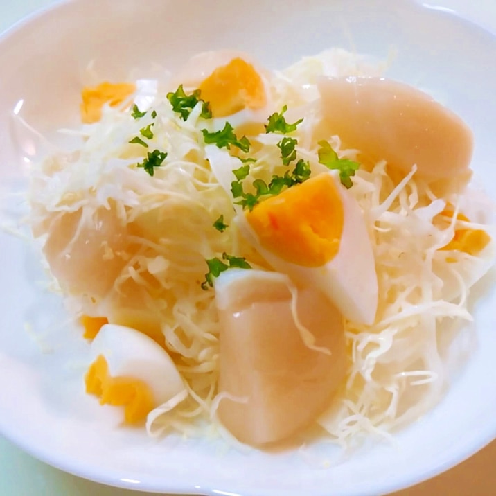 キャベツとホタテ貝柱とゆで卵のサラダ